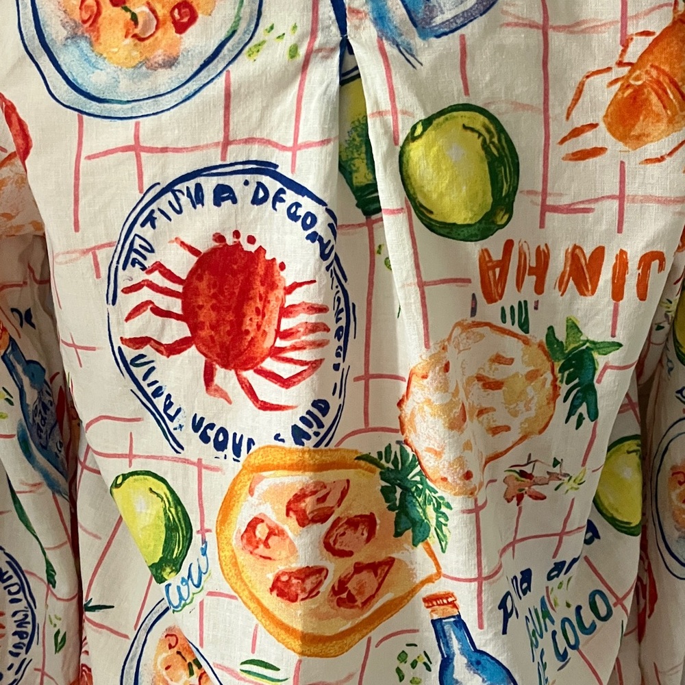 Colorful crawfish crab shrimp boil seafood themed shirt blouse Large - Picture 4 of 12